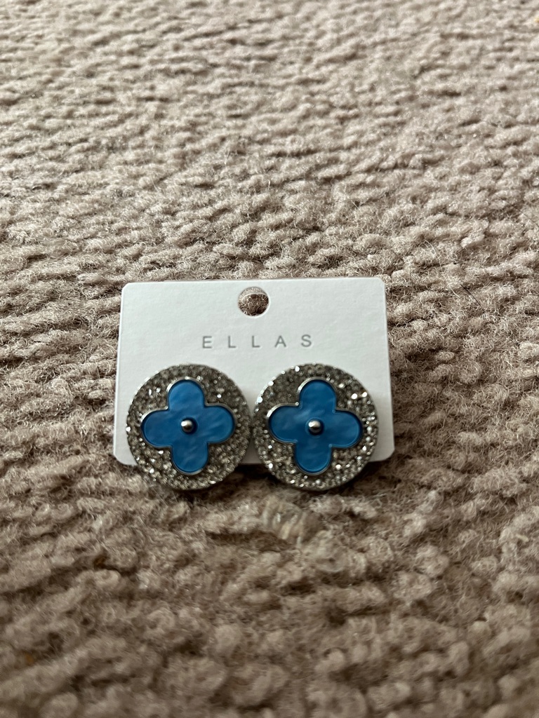 Ellas Blue Clover Crystal Circle Stud Earrings